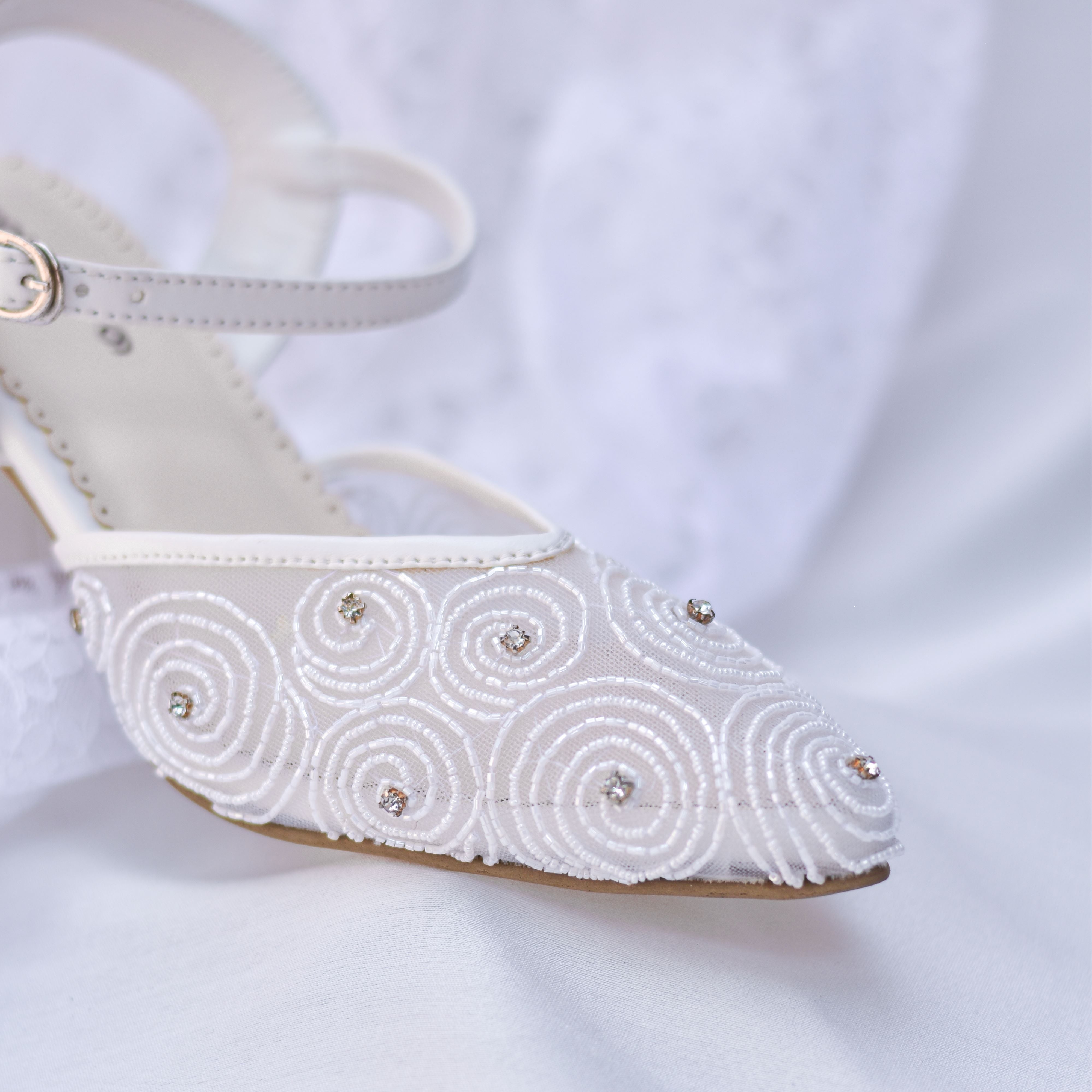 Beads and stone embellished bridal block heels