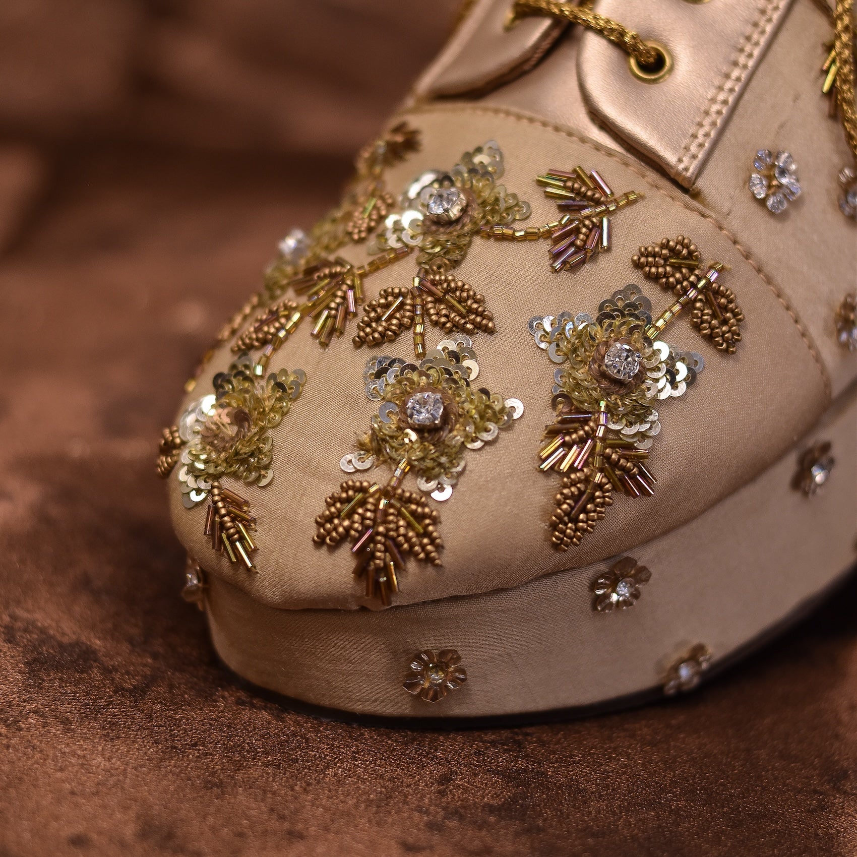 Embellished sneaker wedding shoes with hand embroidery