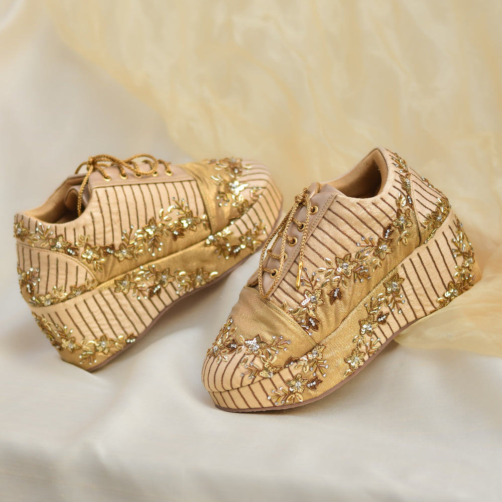 Occasion wear sneakers with intricate hand detailing and cushioned sole