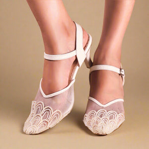 Mesh mules with pearl embroidery for Christian summer weddings