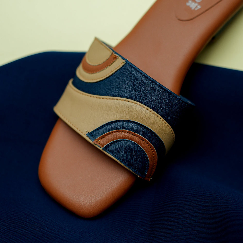 Around Always navy and tan statement slide sandal
