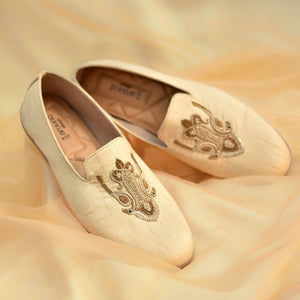 Festive loafer with detailed hand embroidery and subtle sheen finish
