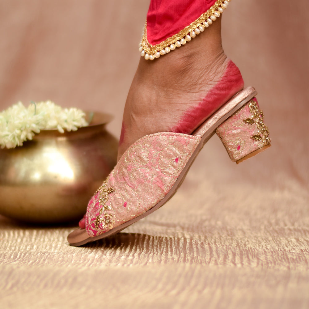Traditional slip on heel with sequins embellishment and anti-slip sole