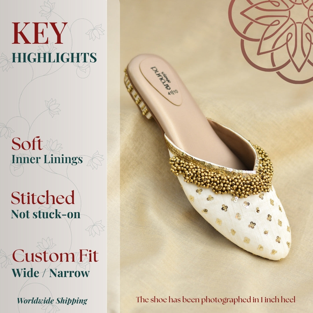 Golden ghungroo detailed Indian mules for festivities and occasions