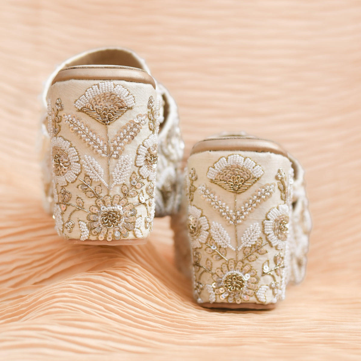 High Heel Wedding Wedges in Tone on Tone design for Manish Malhotra and Seema Gujral Lehengas