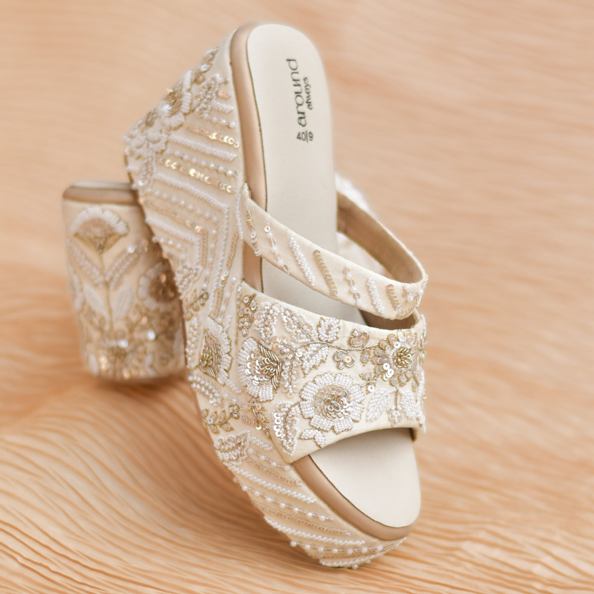 Sequins embellished wedding heels for light colour ethnic outfits with high 6 inch heel option