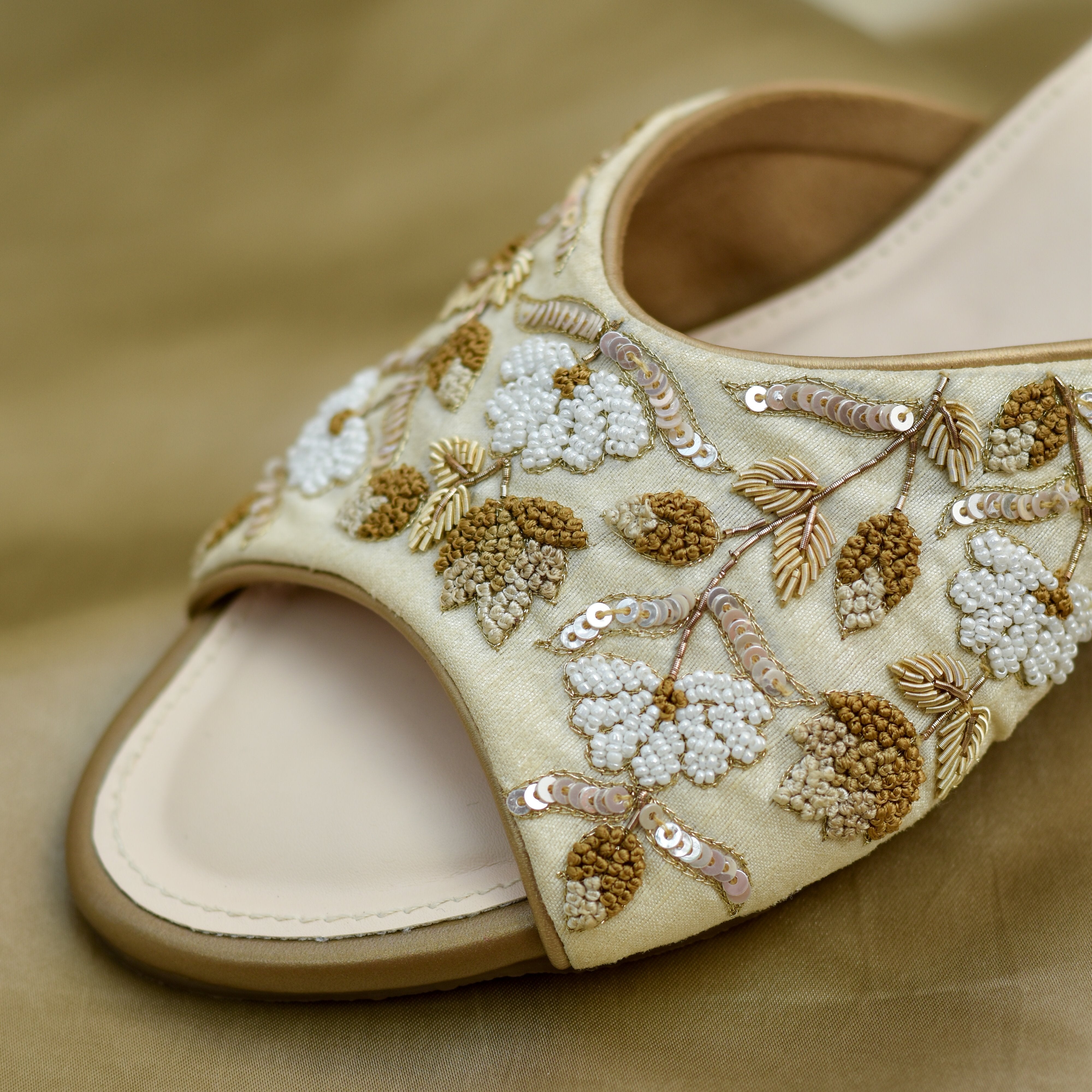 Vanika Bridal Flats Peeptoe Low Heel Bridal Footwear – aroundalways