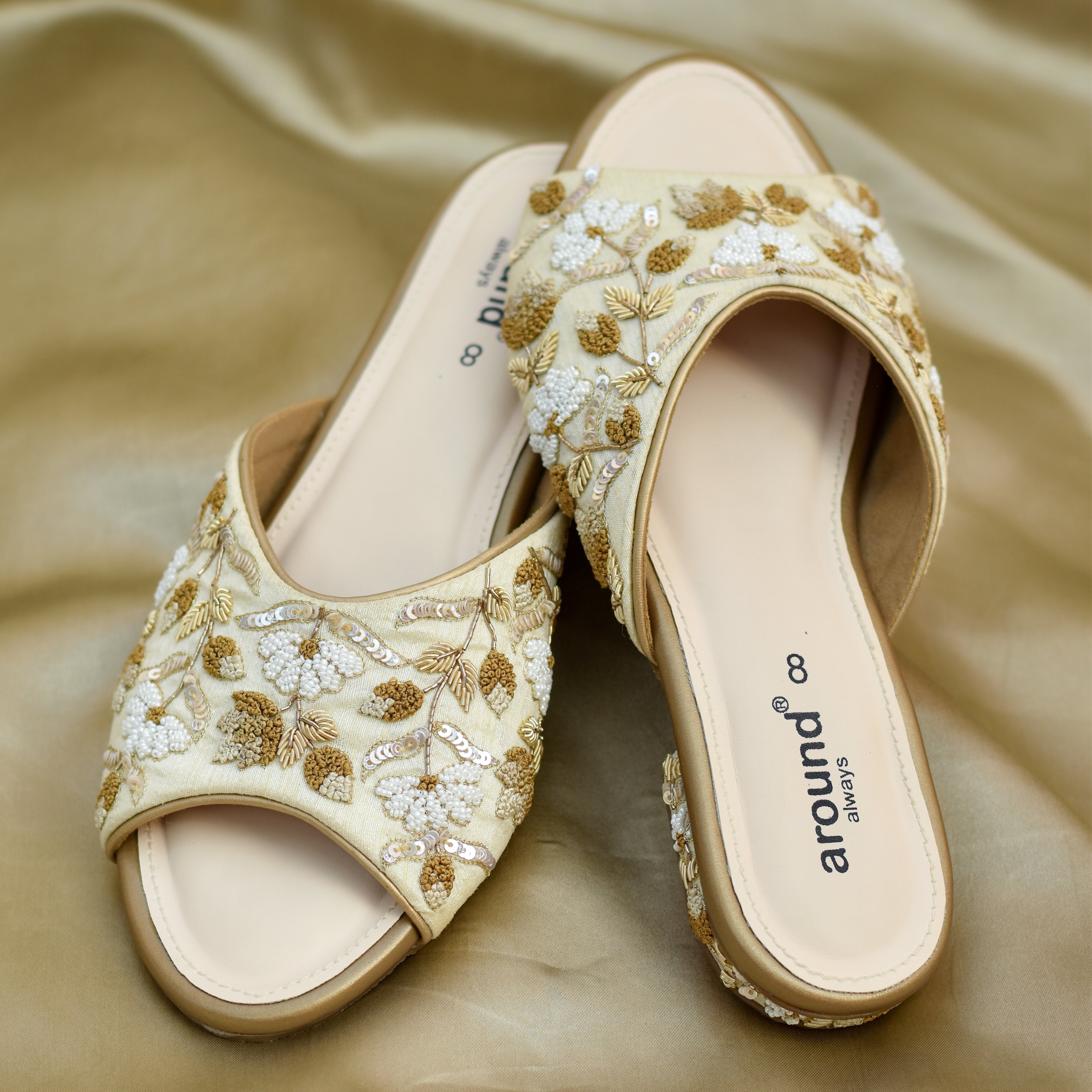 Vanika Bridal Flats Peeptoe Low Heel Shoes - Main Image