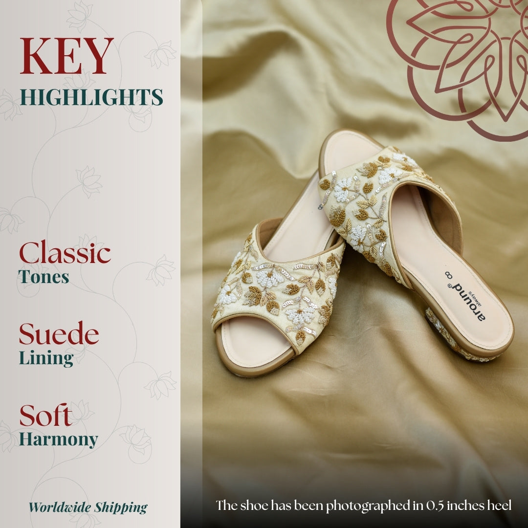 Traditional gold slides with soft lining and intricate handcrafted detailing