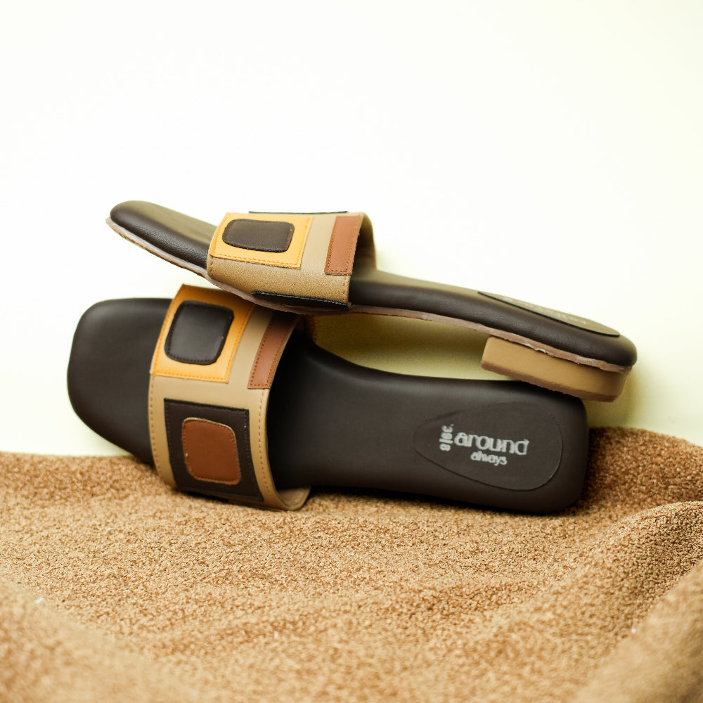 Around Always black sandal with multicolour geometric detailing
