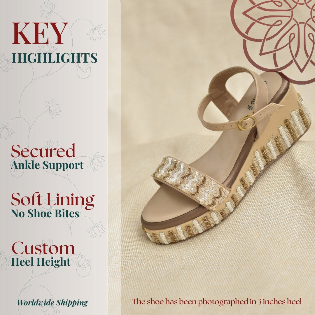 Golden platform heels for sangeet and ethnic wear with buckled ankle strap supports
