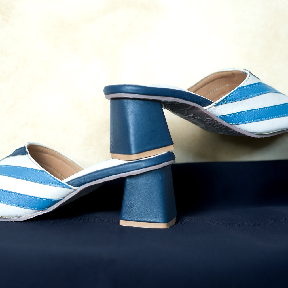 Contemporary white Sandals with layered geometric straps and plain heels
