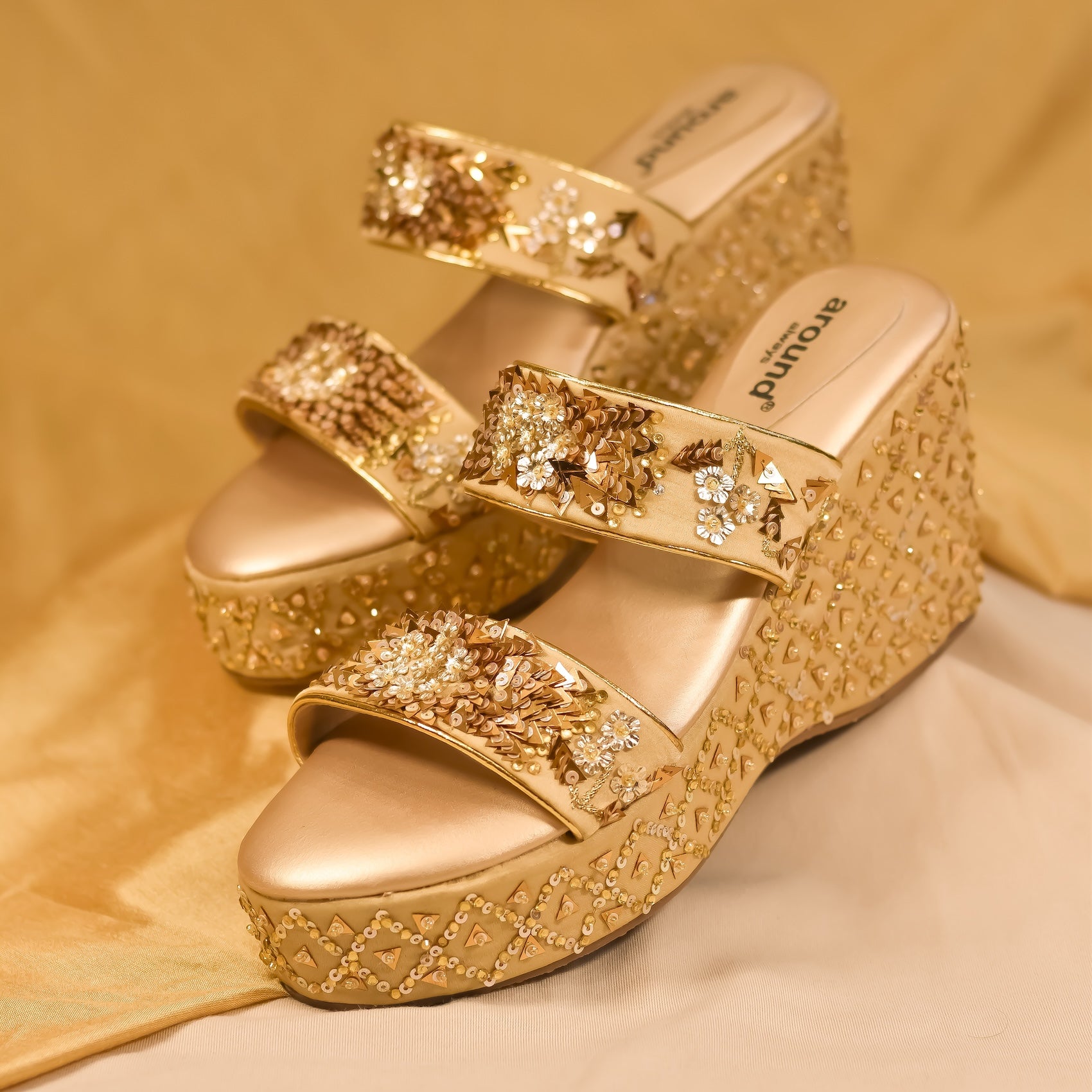 Victoria Wedges Premium Golden Handmade Indian Wedding Heels