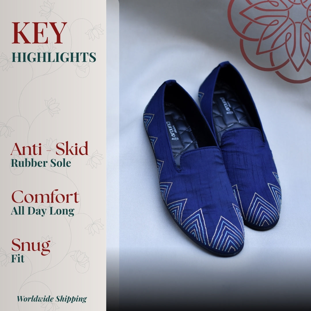 Royal blue embellished loafer with soft cushions all day long