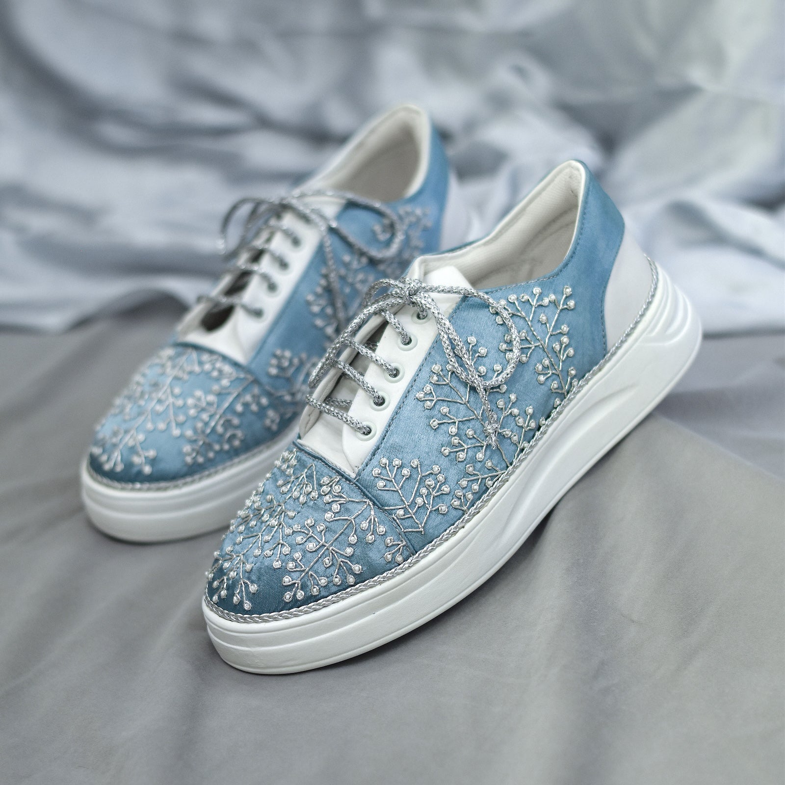 Bluish grey embellished zardozi sneakers for Indian Weddings
