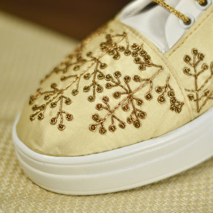 Lovely golden embroidered sneakers for weddings