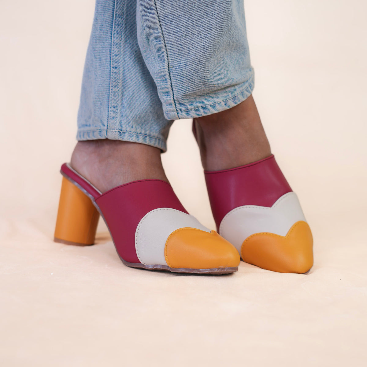 Pop colour brunch mules for women to wear with denims