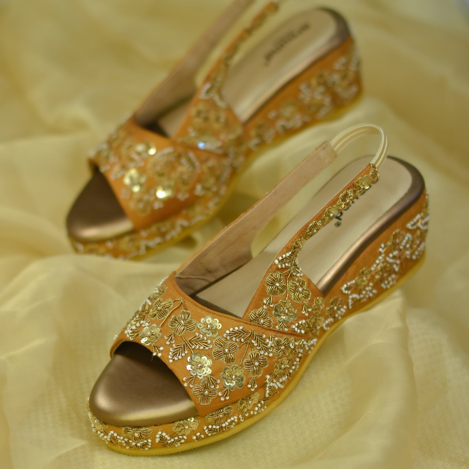 Premium stylish wedges with hand embroidery for brides worldwide