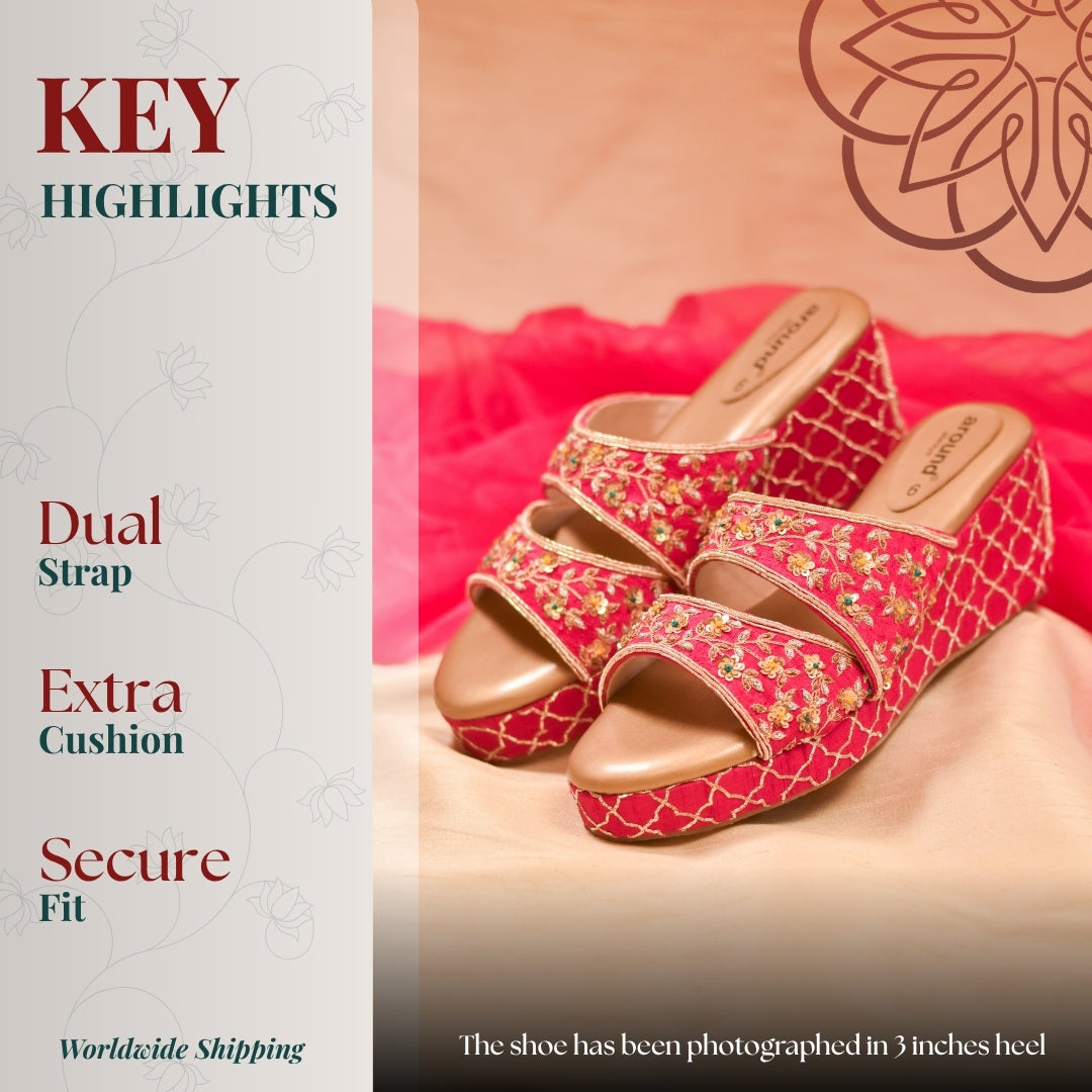 Bold rani wedding heels with handcrafted geometric embroidery and shimmering sequin accents