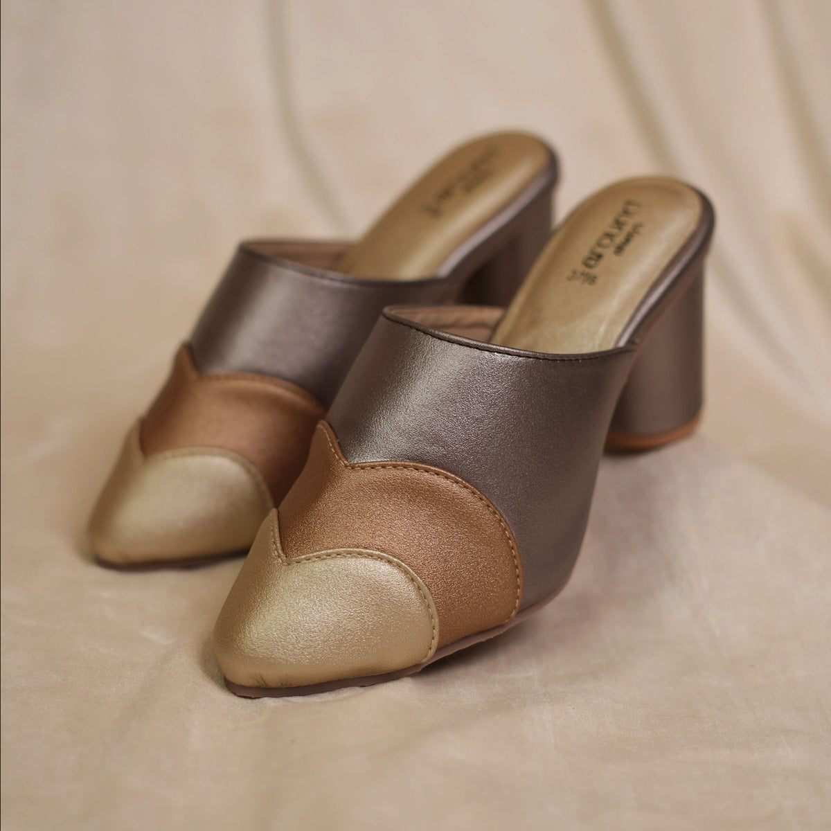 Brown and tan colour-blocked pointed-toe mule by Around Always