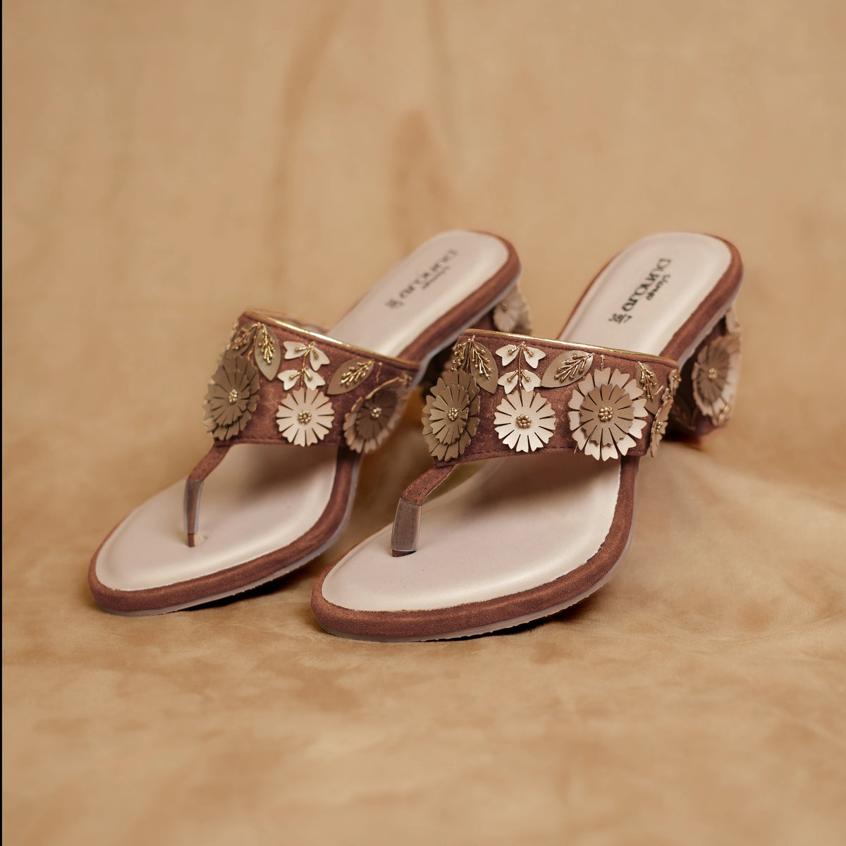 Kolhapuri inspired sandal with layered 3D flowers