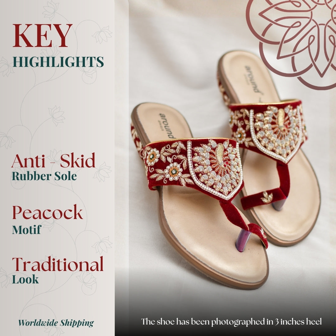 Royal red colour with mayuri pattern work