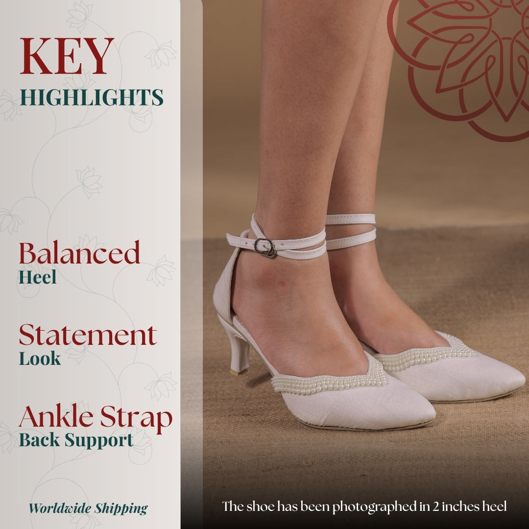 White pearl design with The double layer strap round up around your feet for the perfect fit and grip
