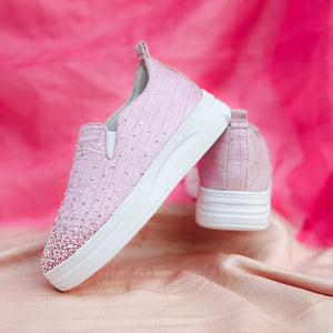 Casual shoe featuring soft sparkle and cushioned sole