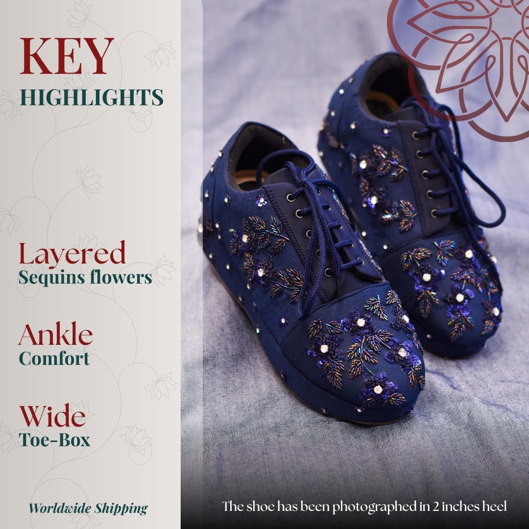 Dark blue with embroidery perfect designer shoe for the cocktail or sangeet night.