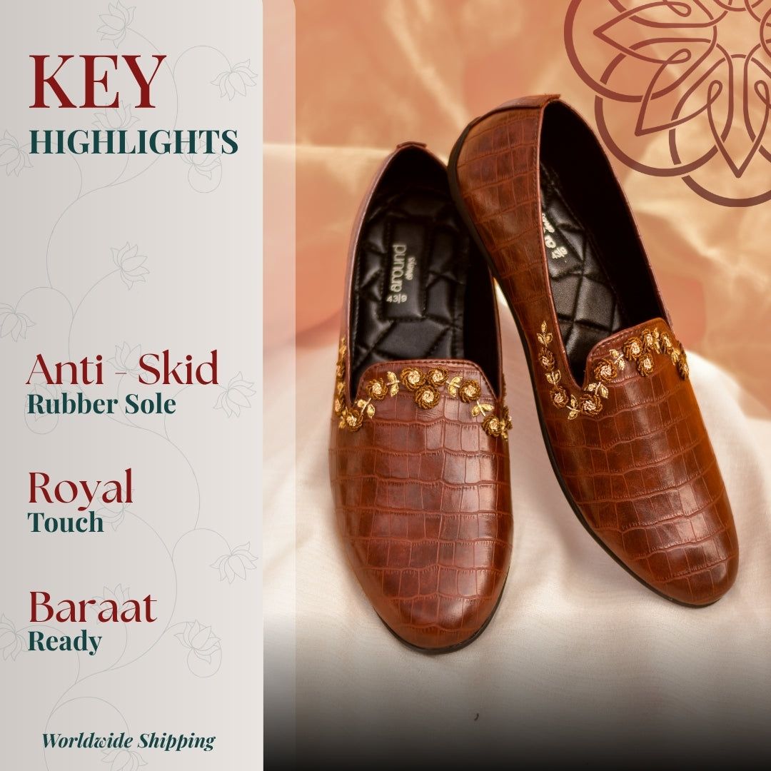 Textured ethnic loafers with crafted upper motif and soft cushioned insole