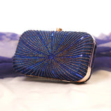 Nila navy blue clutch with beaded starburst lines for cocktail and reception
