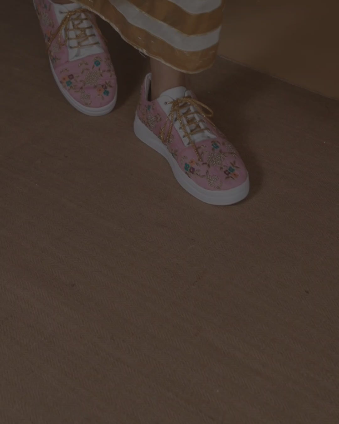 Pink floral thread work wedding sneaker shoes 