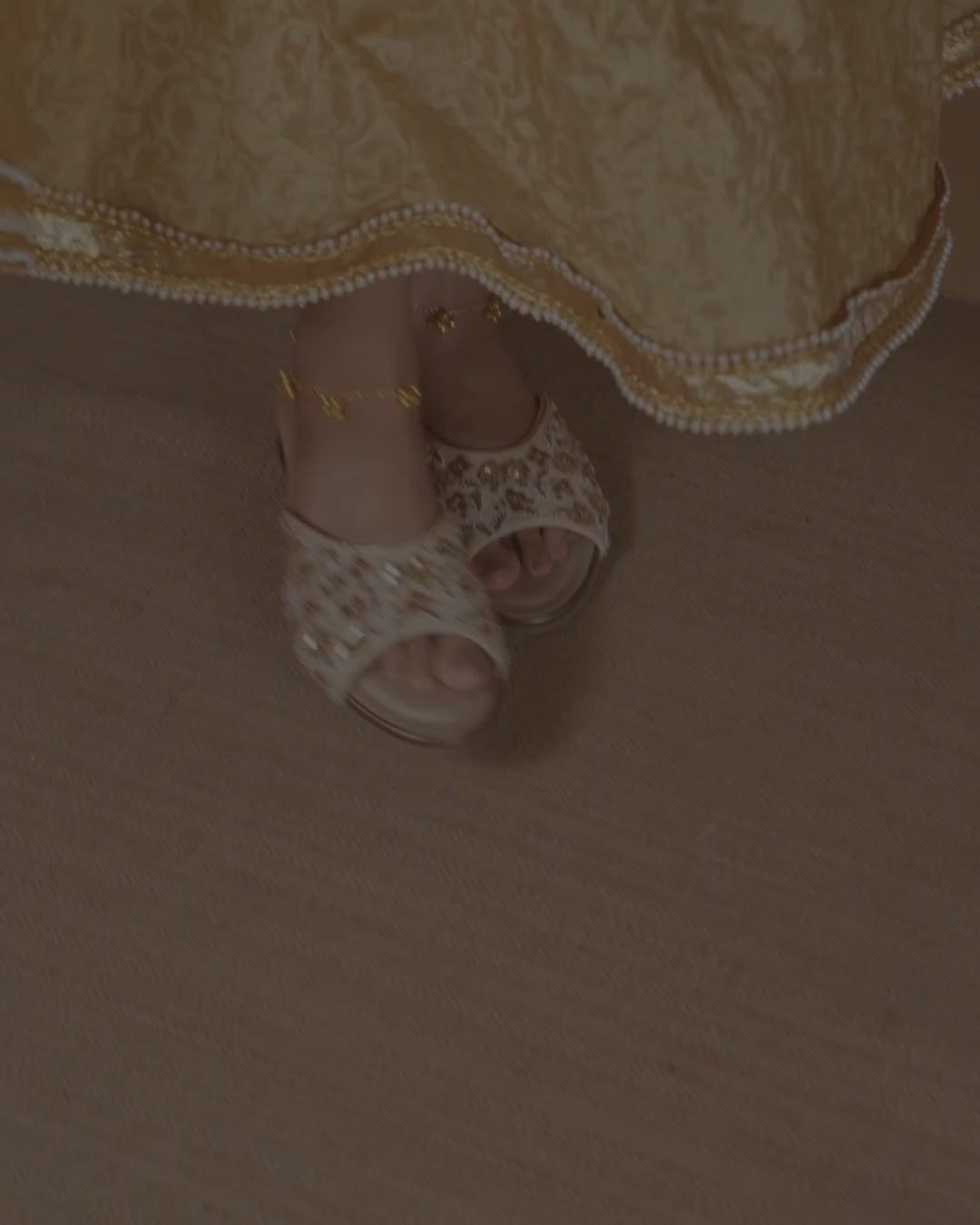 Golden low heel flats for festivals and occasions