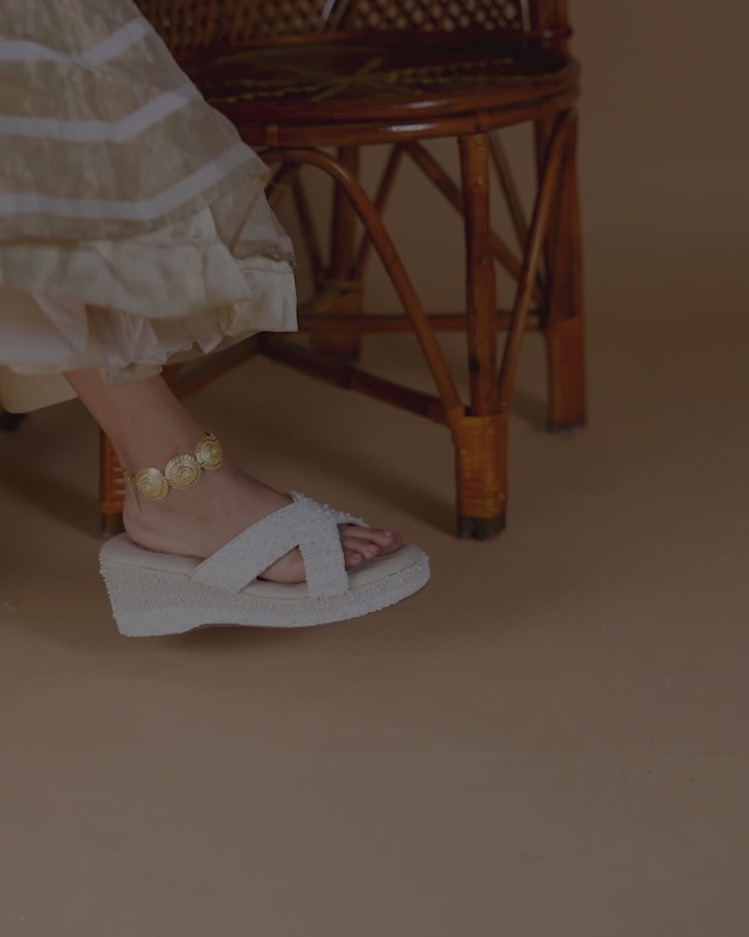 Pearl embellished white ivory wedge heels in upto 6 inch height