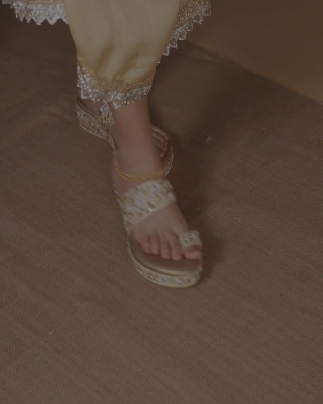 Golden zardozi wedding heels with stylish straps