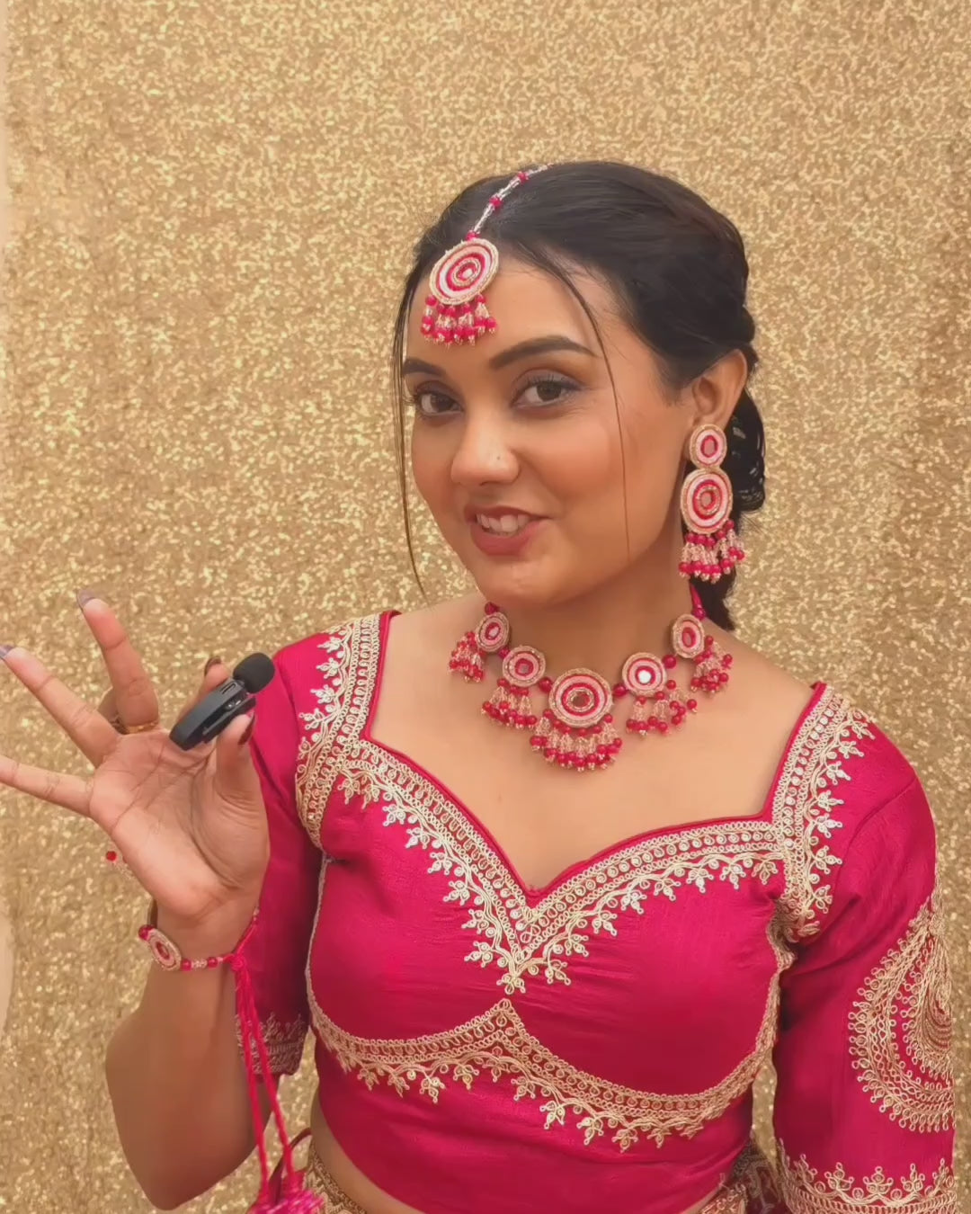 Mirror work pink bridal set for haldi outfit for a beautiful bridesquad