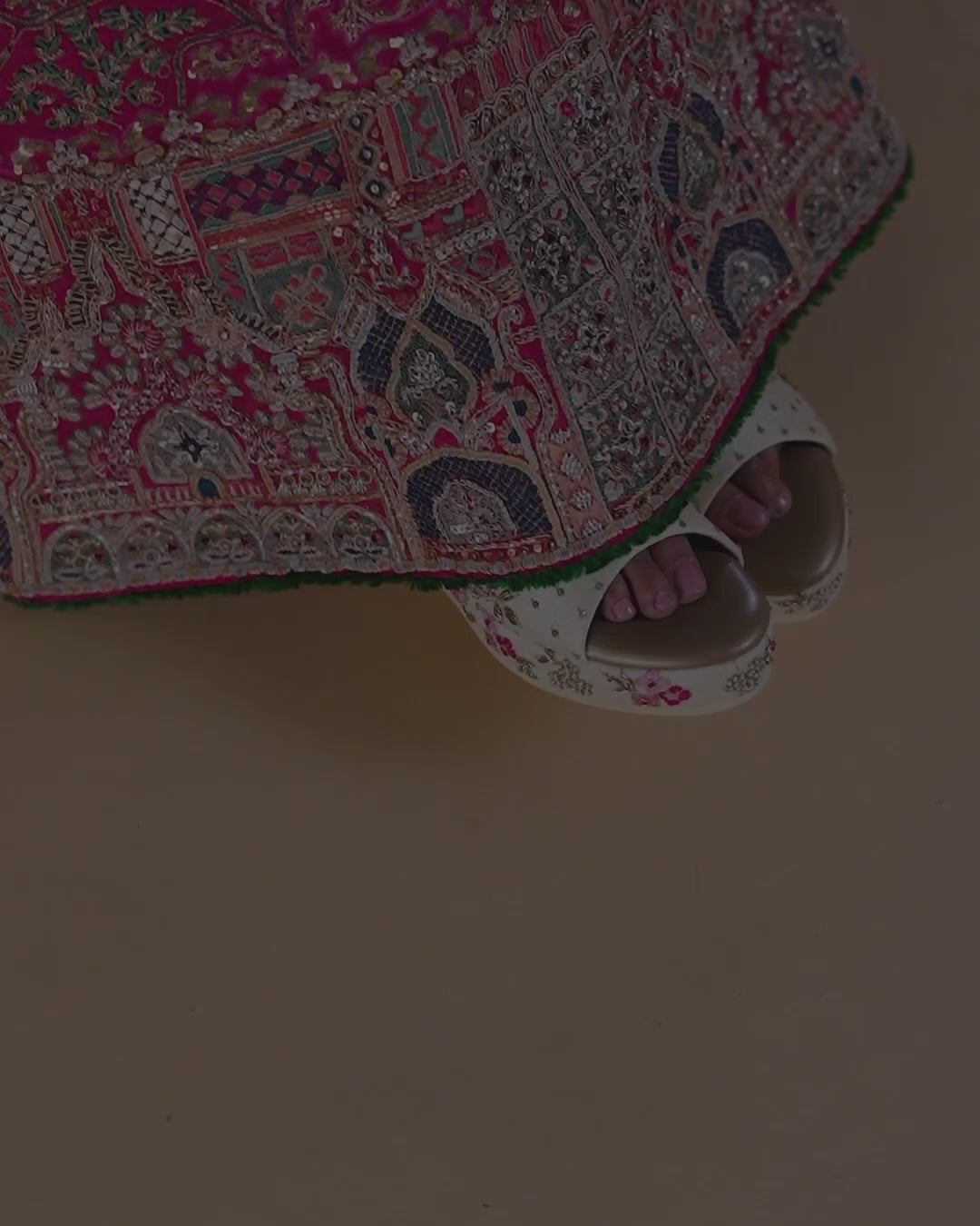 Premium wedding heels in versatile golden floral embroidery