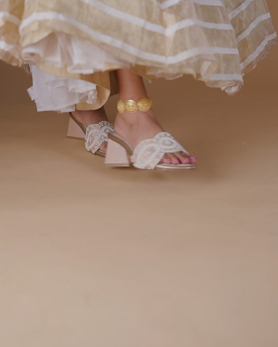 Pearl work pastel sandals with stylish straps