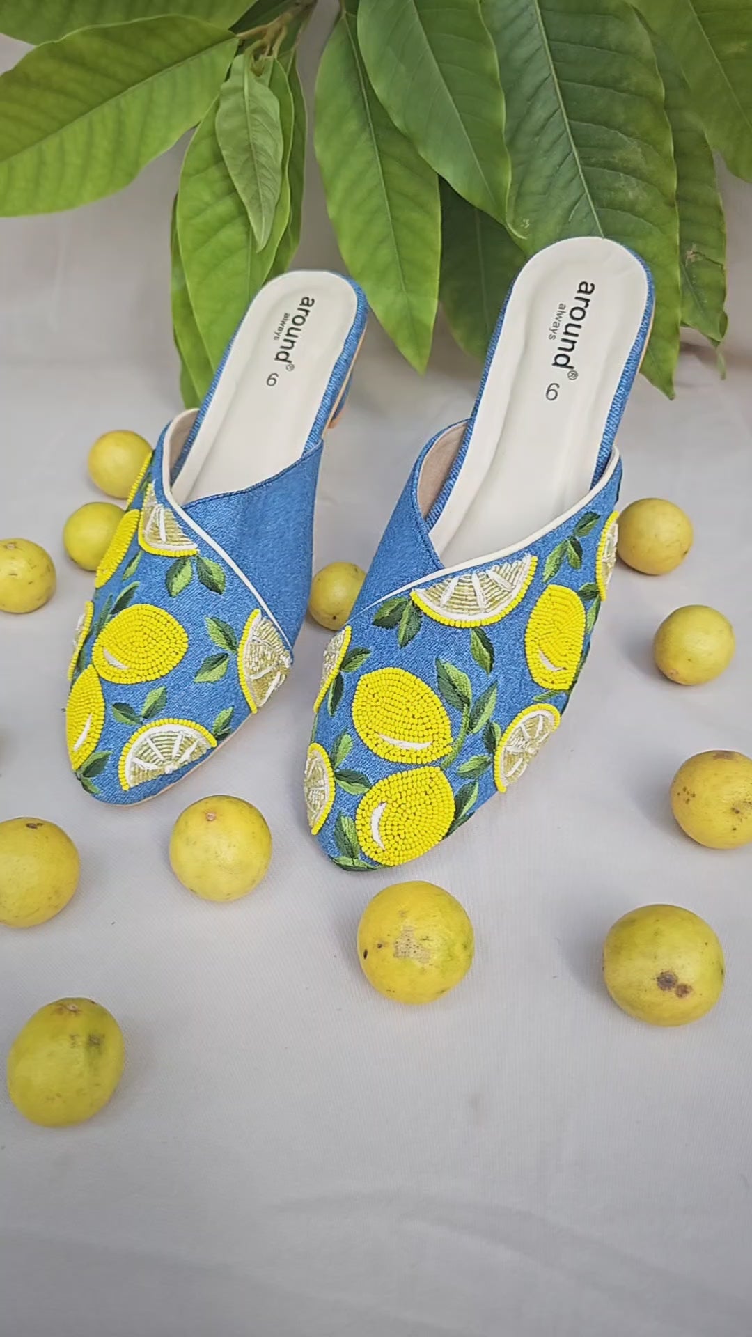 Beaded denim casual mules for brunch and lounging