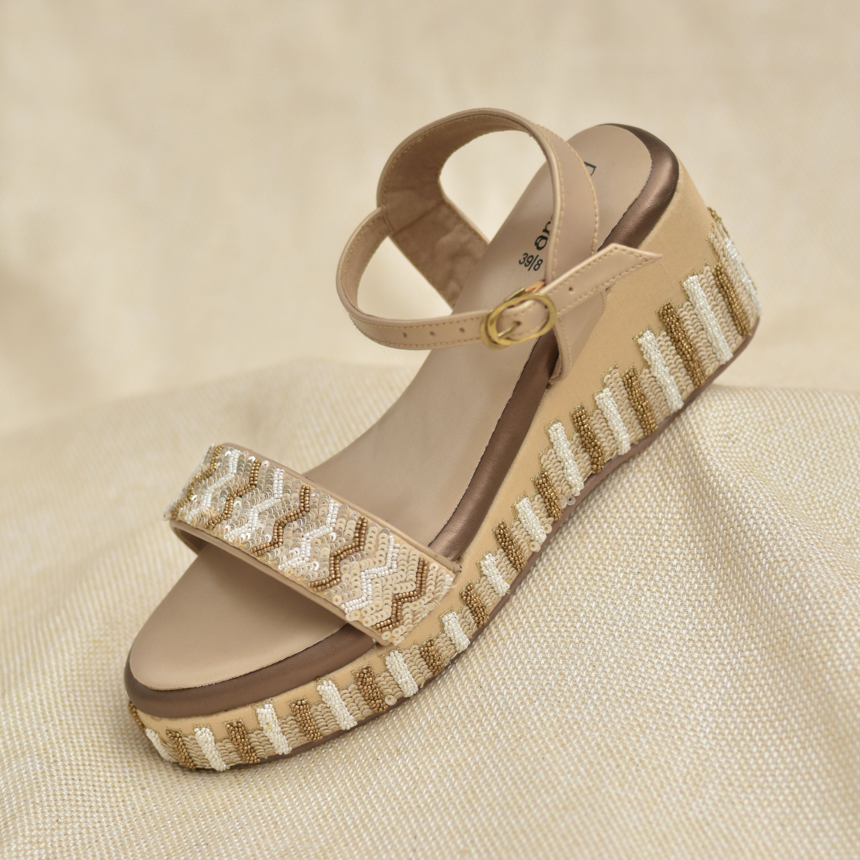 Indo-western golden heels with ankle strap for support