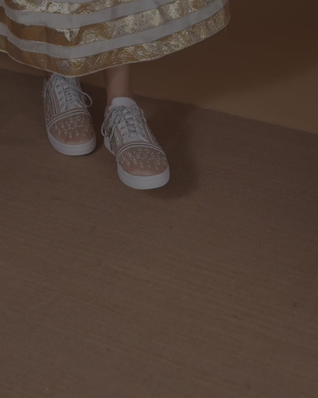 Peach mirror work sneakers for sangeet lehenga