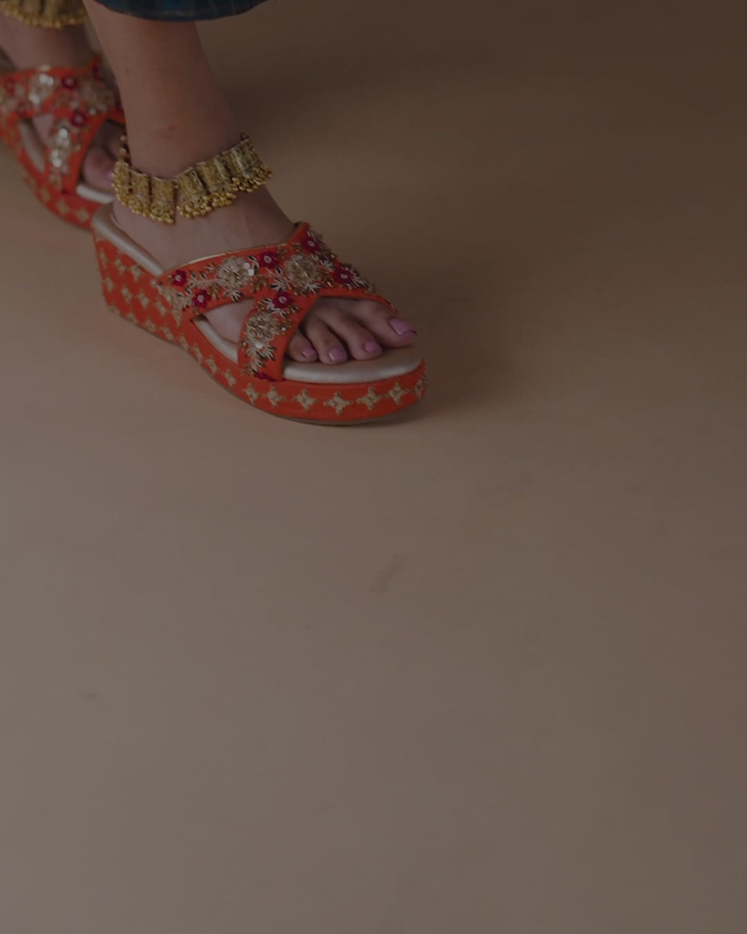 Affordable bridal heels with golden sequins embellishments