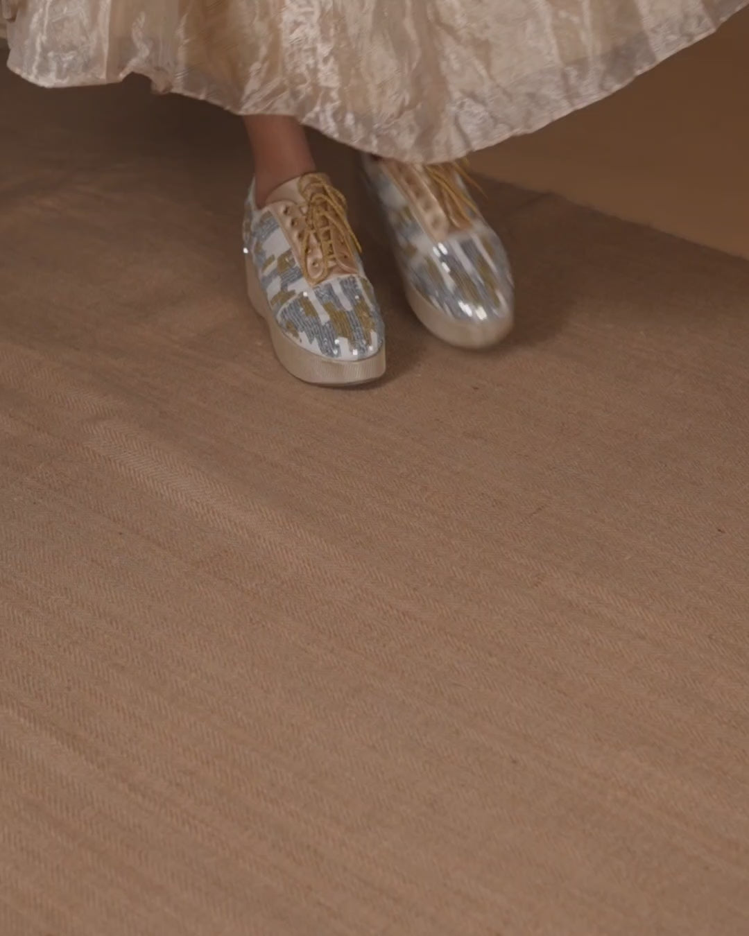 Designer embellished golden silver sequins shoes