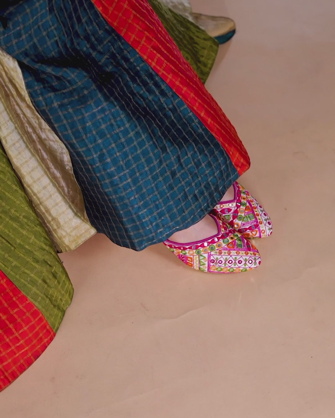 Festive pink mules for women with mirror work