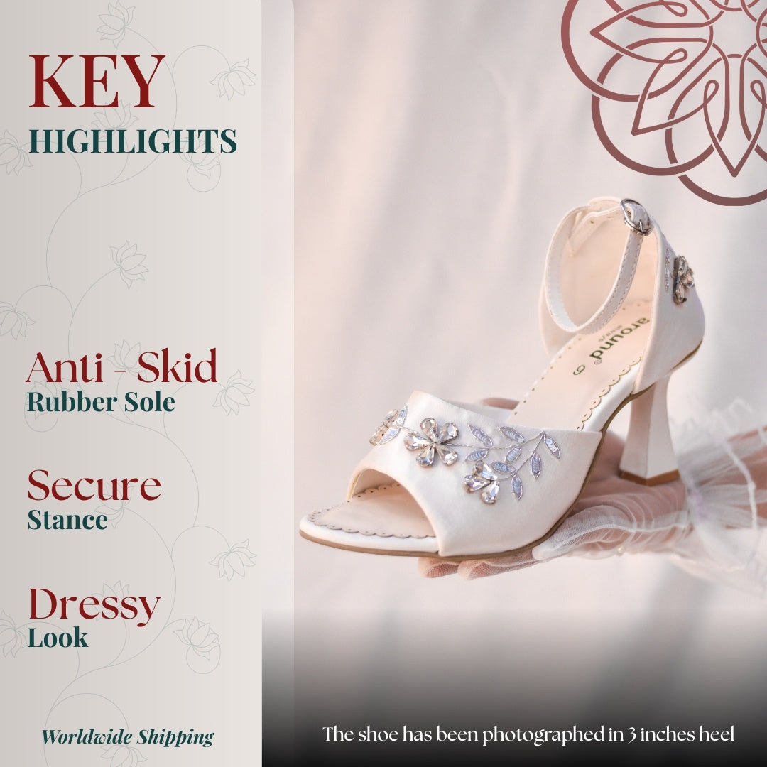 White heel with shining floral design for wedding