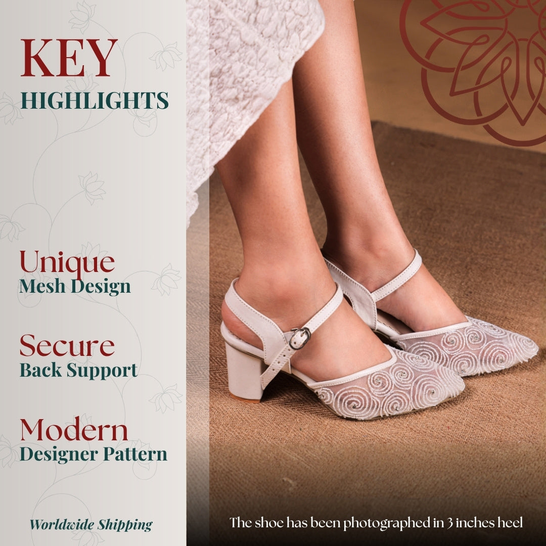 White block heel with minimal round pattern