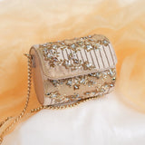 Suhani gold circle clutch with zardozi flowers and crystals for weddings