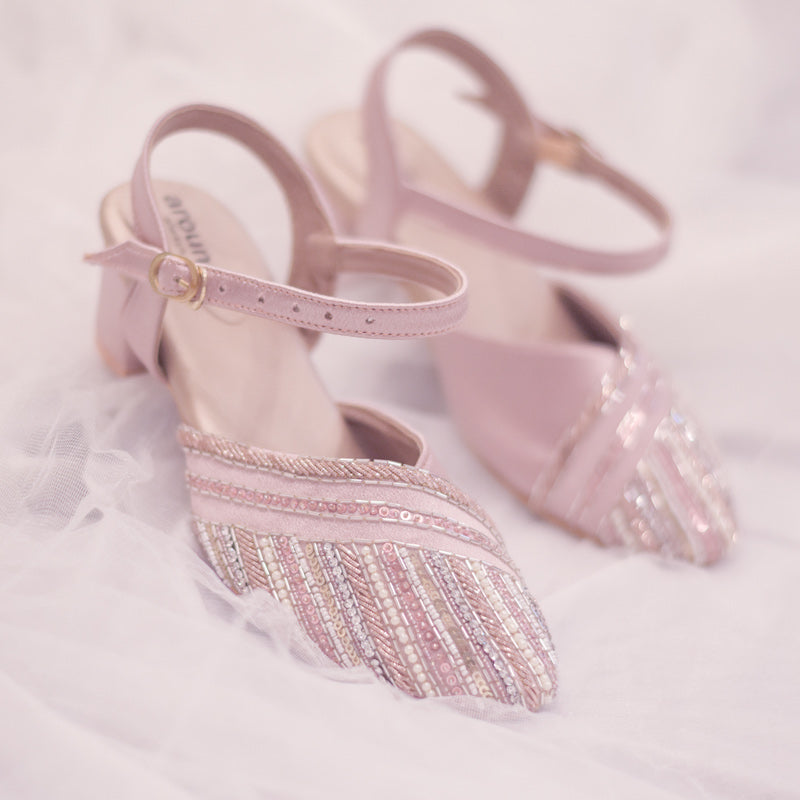 Pink Rose Gold Embroidered Party Wear Heels