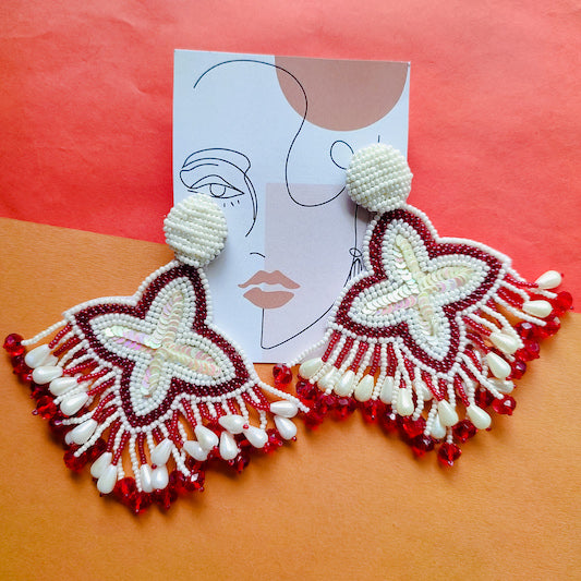 Bloom Long Earrings | Pearls and Beads Earrings