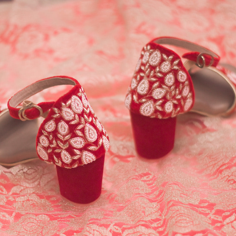 Pearl and zari hand embroidered wedding heels